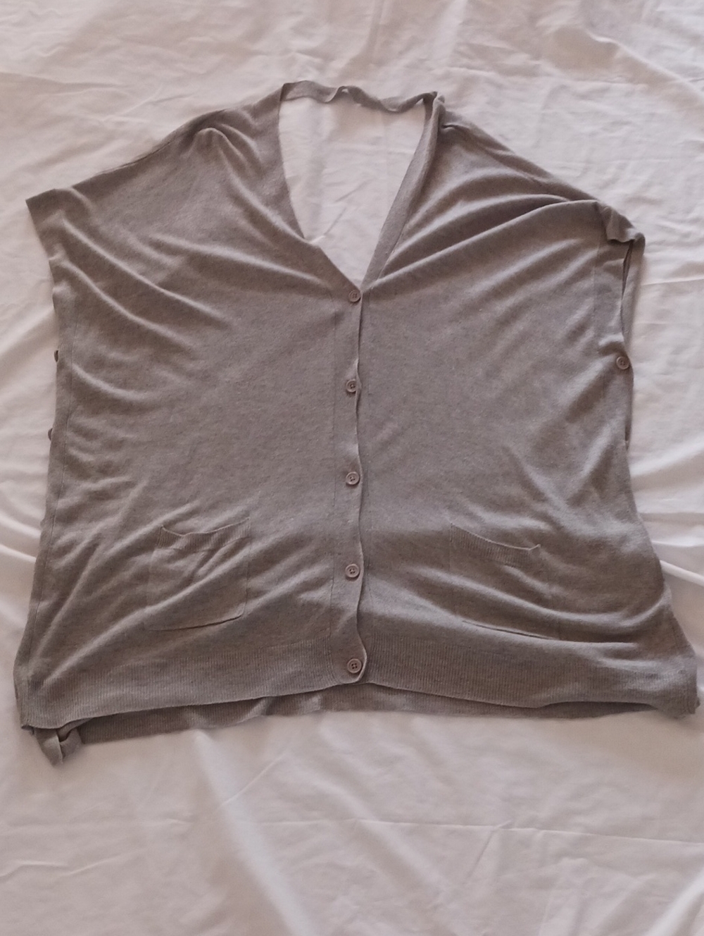Women's Light Gray Button-Down V-Neck Knit Cardigan